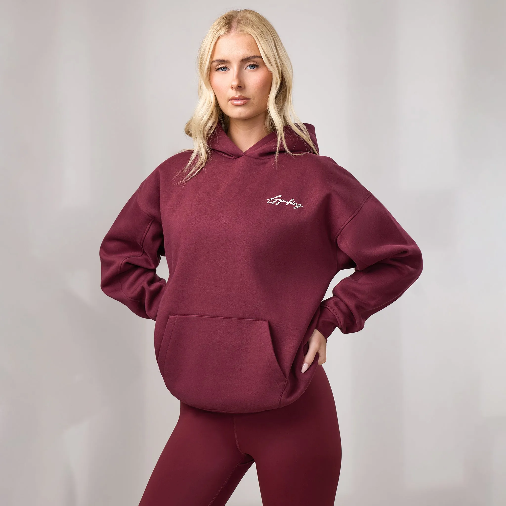 Gym King Script Fleece Hoodie - Deep Cherry/Cream sold by The Gym King product image thumbnail 2
