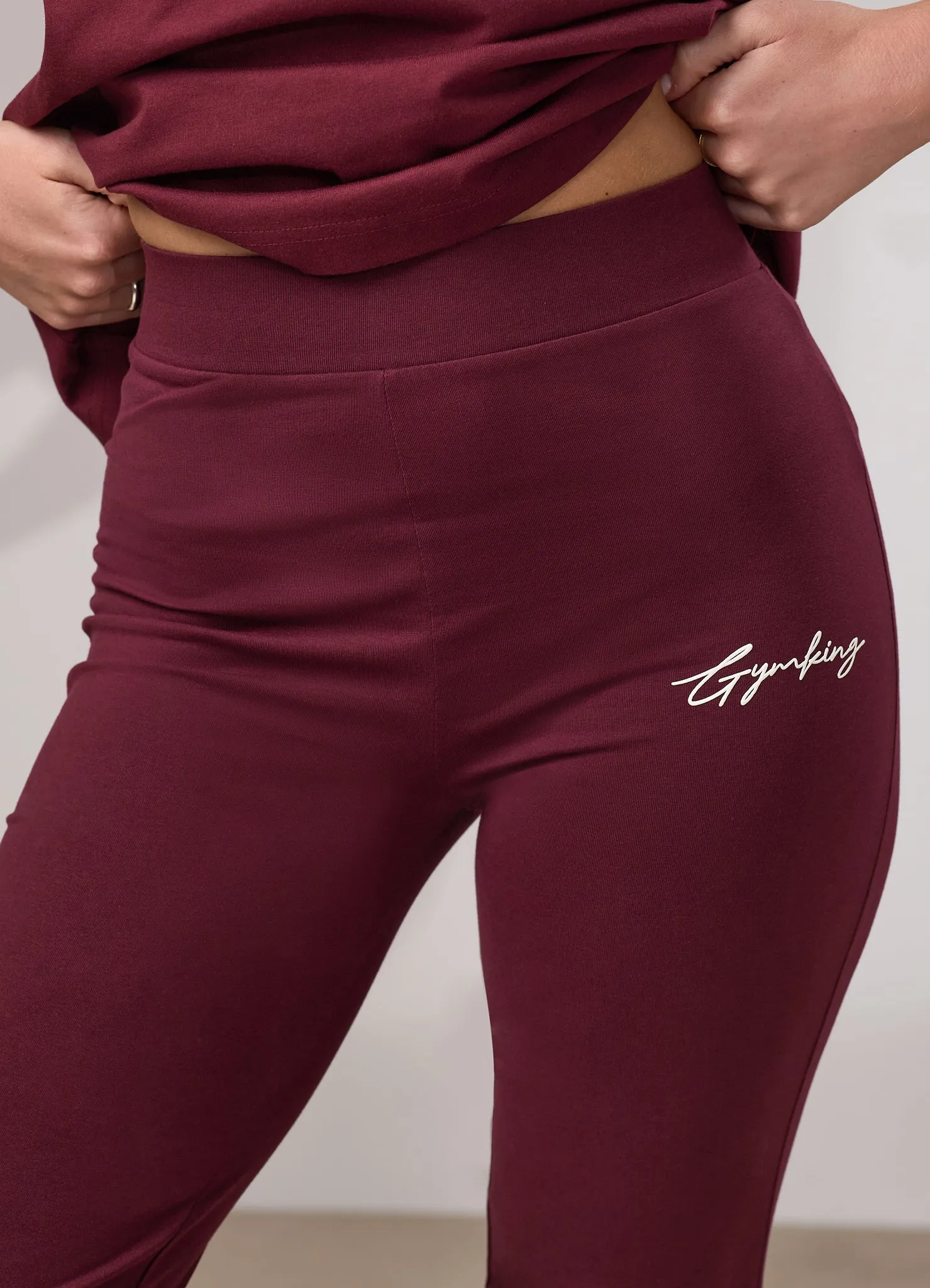 Gym King Script Flared Jersey Legging - Deep Cherry/Cream sold by The Gym King product image thumbnail 4