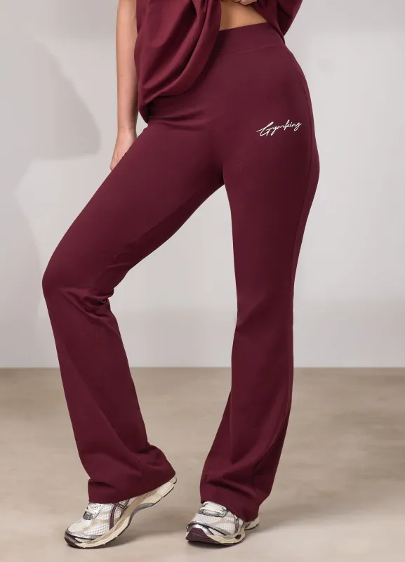 Gym King Script High Waisted Flared Jersey Legging - Deep Cherry/Cream made by The Gym King