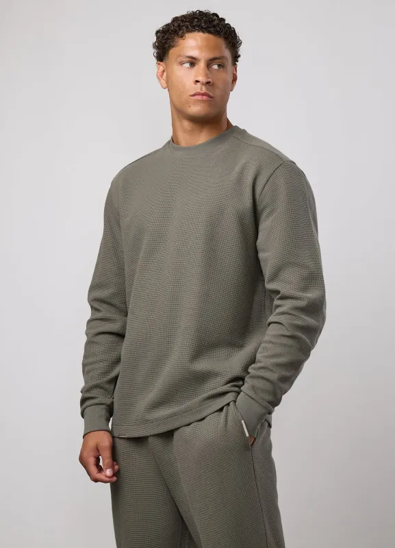 Gym King Signature Waffle Long Sleeve Top - Olive made by The Gym King