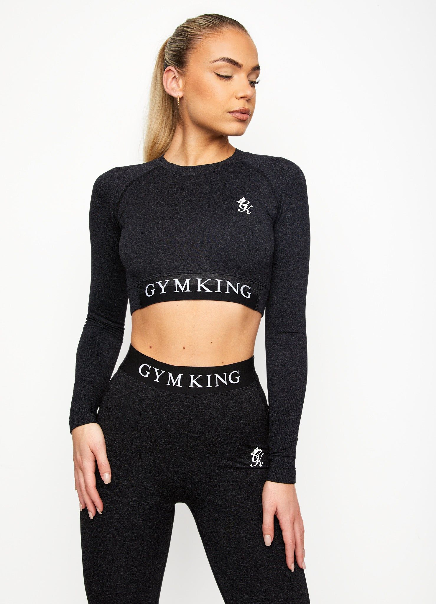 Gym King Seamless Results Long Sleeve Crop Tee - Black Marl sold by The Gym King product image thumbnail 5