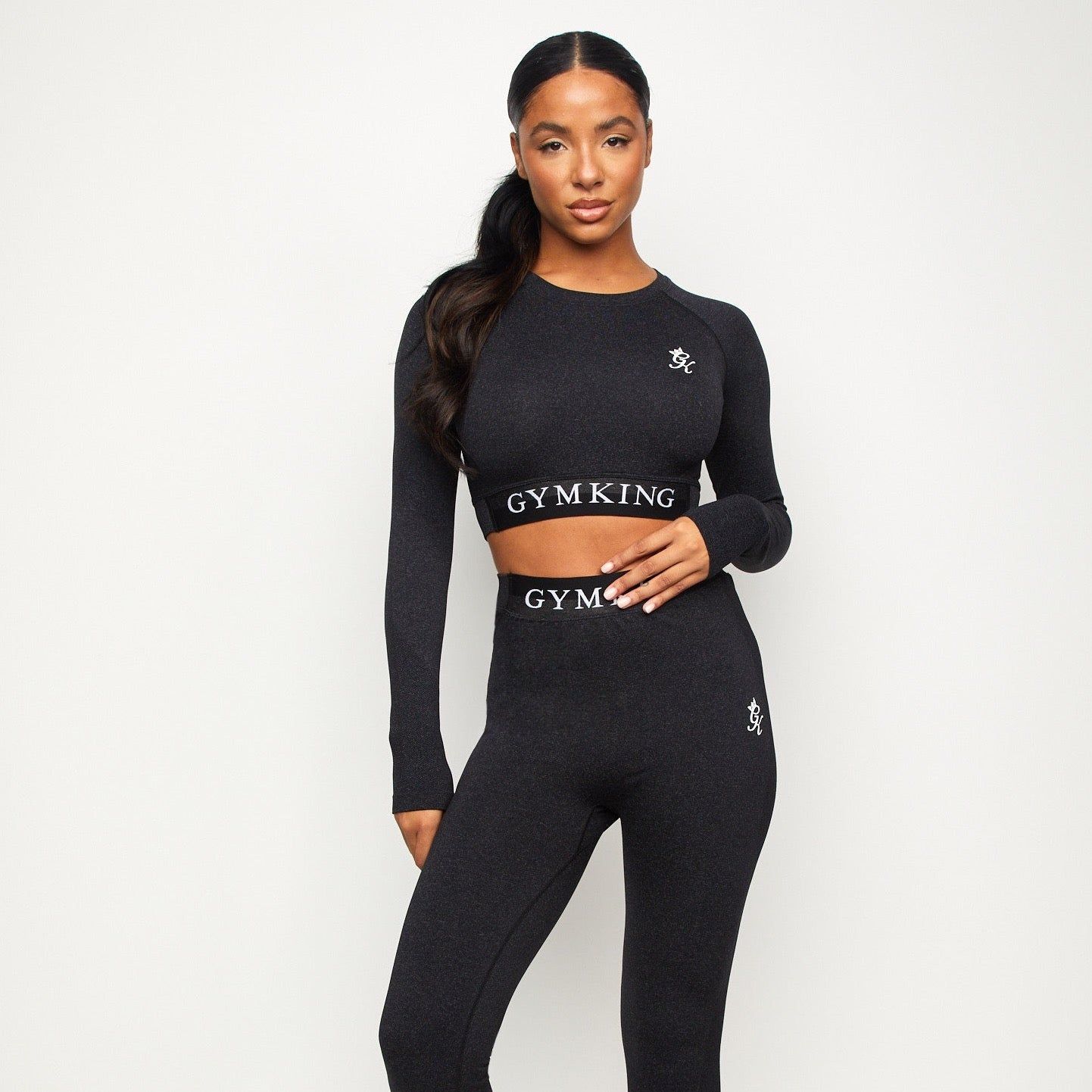 Gym King Seamless Results Long Sleeve Crop Tee - Black Marl sold by The Gym King product image thumbnail 2