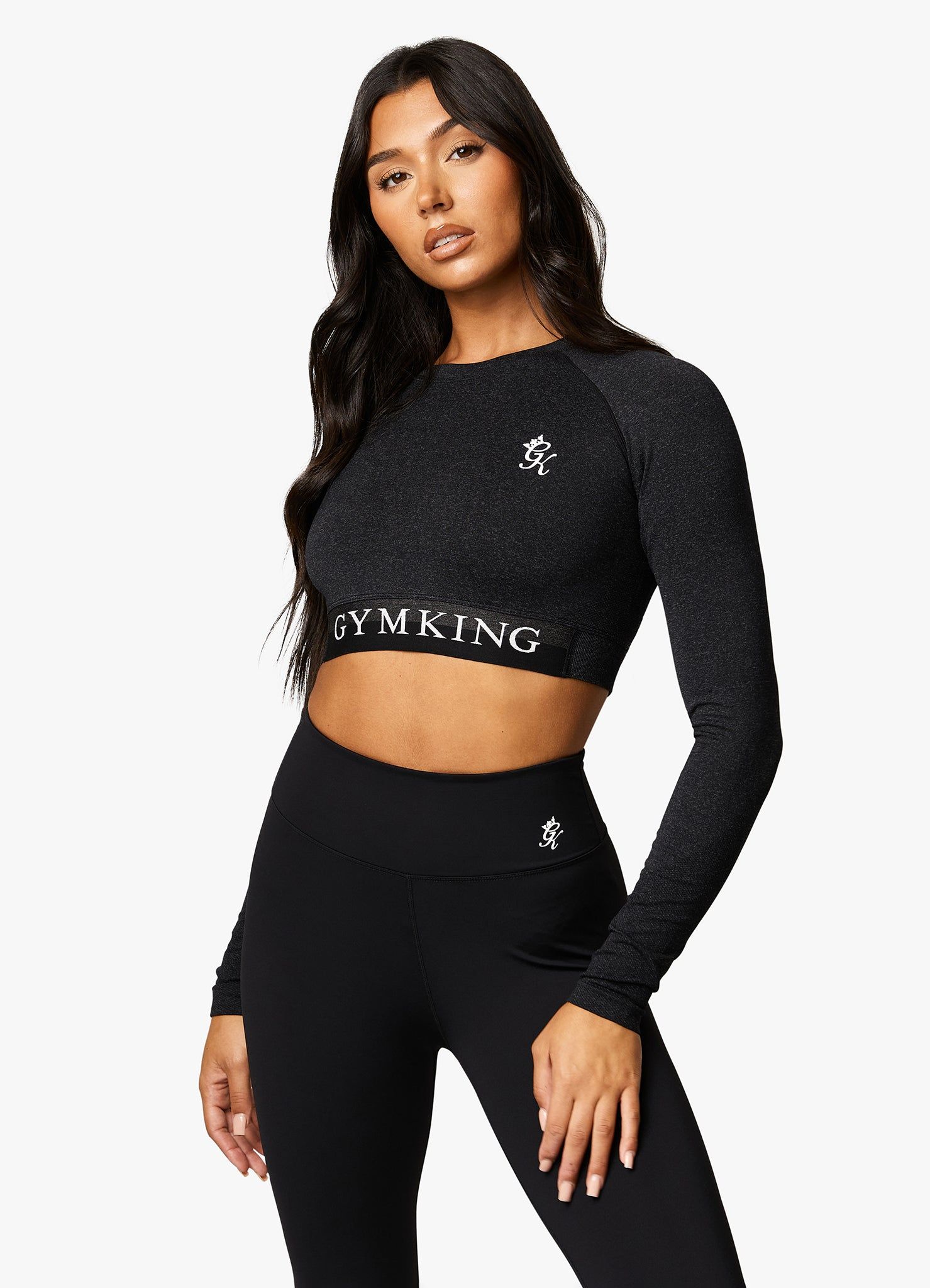 Gym King Seamless Results Long Sleeve Crop Tee - Black Marl sold by The Gym King