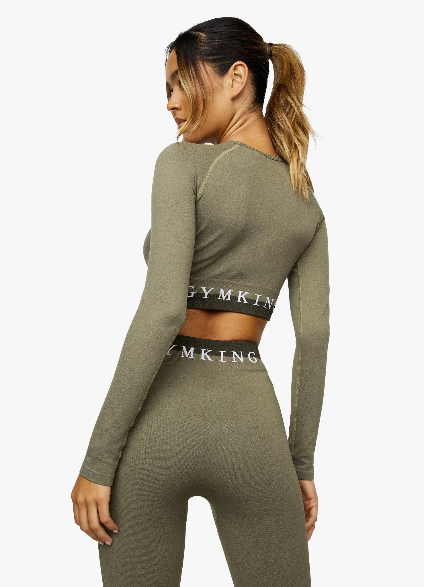 Gym King Seamless Results Long Sleeve Crop - Khaki sold by The Gym King product image thumbnail 3