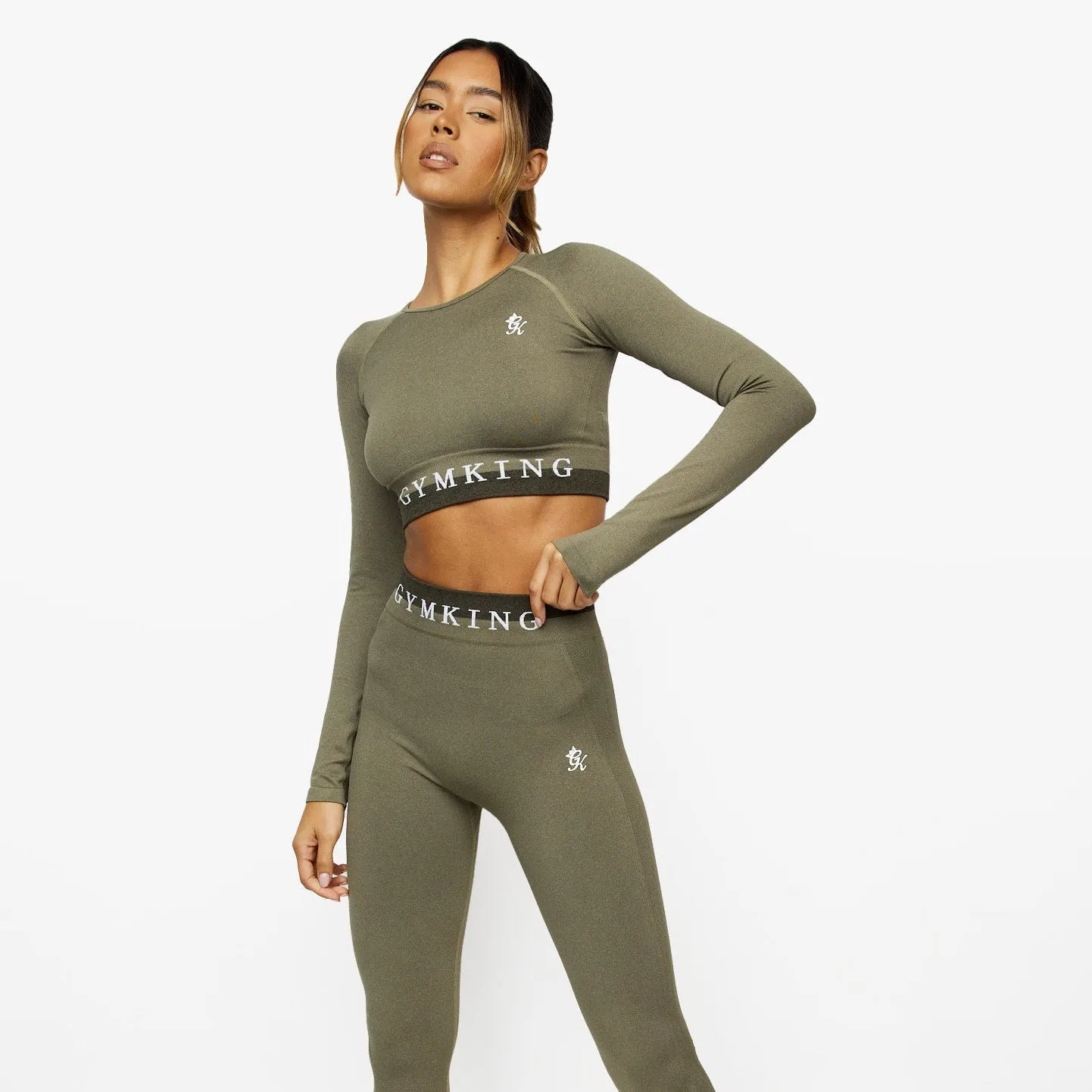 Gym King Seamless Results Long Sleeve Crop - Khaki sold by The Gym King product image thumbnail 2