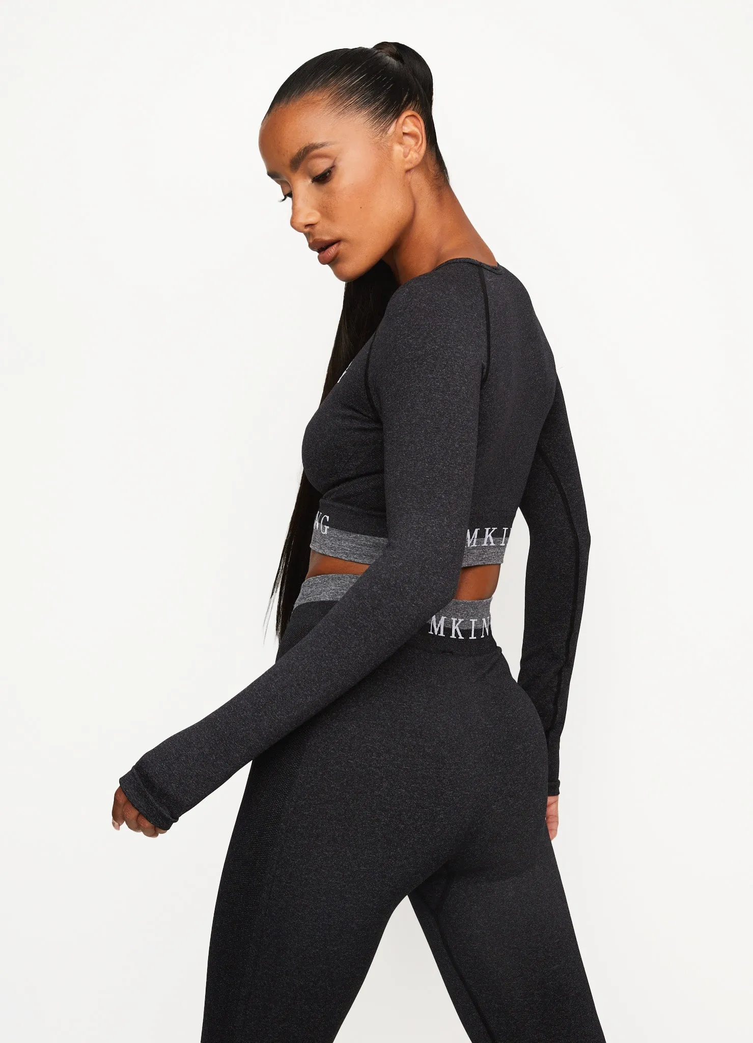 Gym King Seamless Results Long Sleeve Crop Tee - Black sold by The Gym King product image thumbnail 3