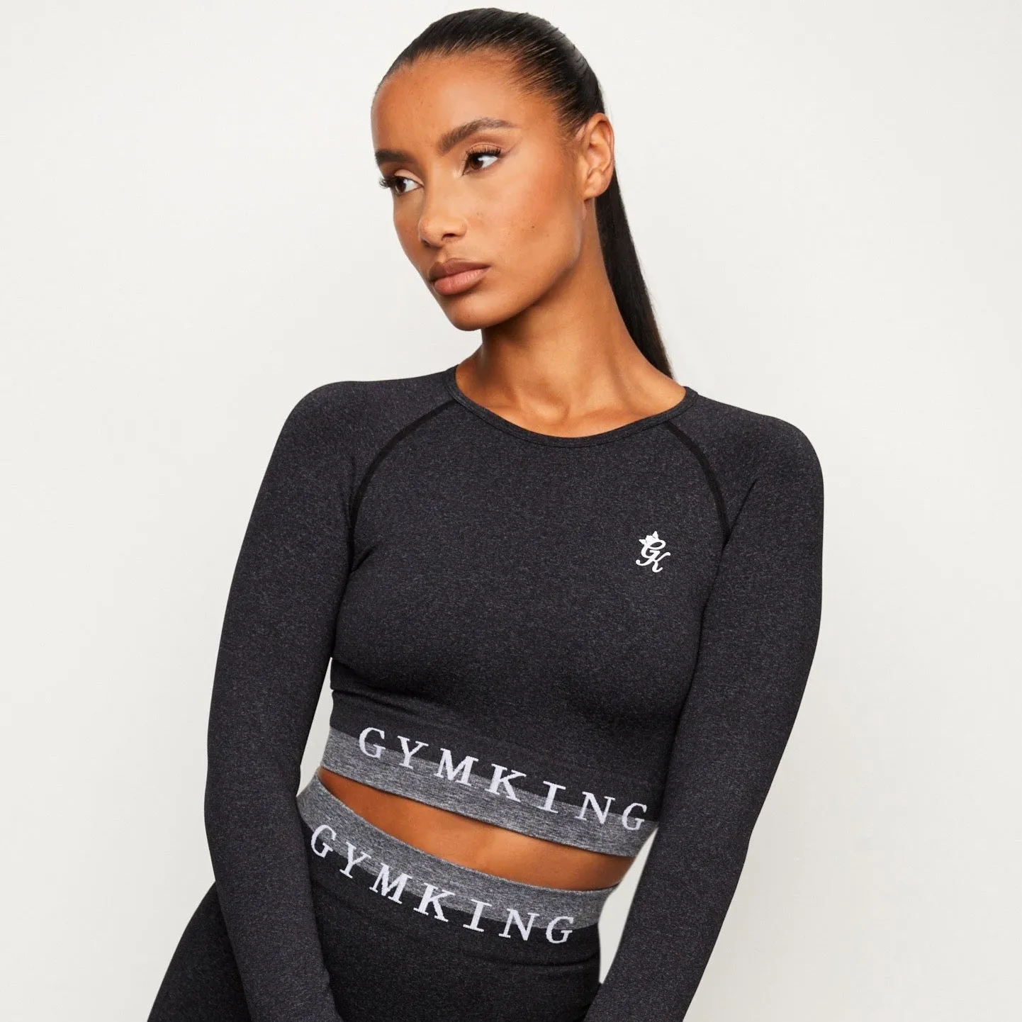 Gym King Seamless Results Long Sleeve Crop Tee - Black sold by The Gym King product image thumbnail 2