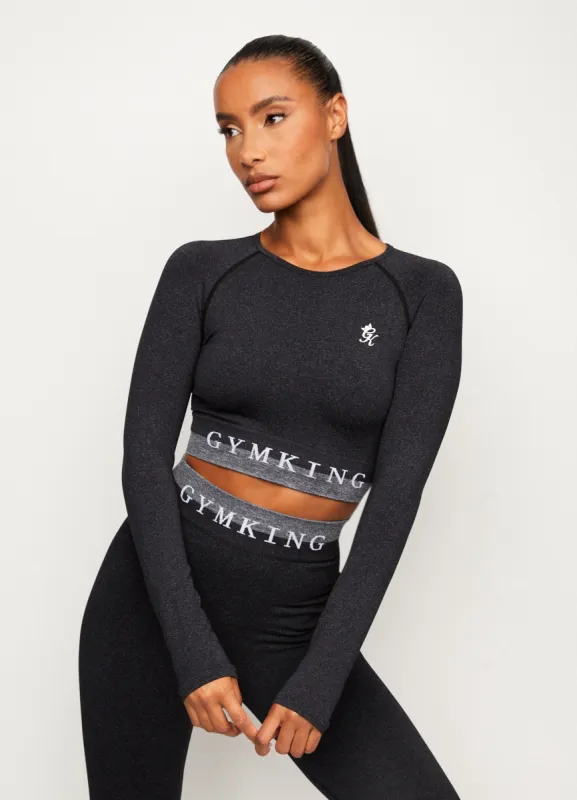 Gym King Seamless Results Long Sleeve Crop Tee - Black sold by The Gym King
