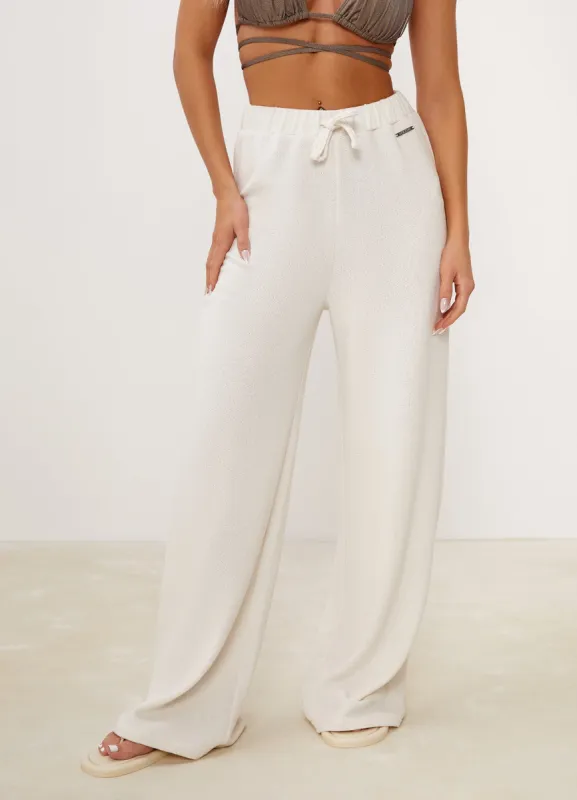Gym King Signature Knit Wide Leg Trousers - Ecru sold by The Gym King