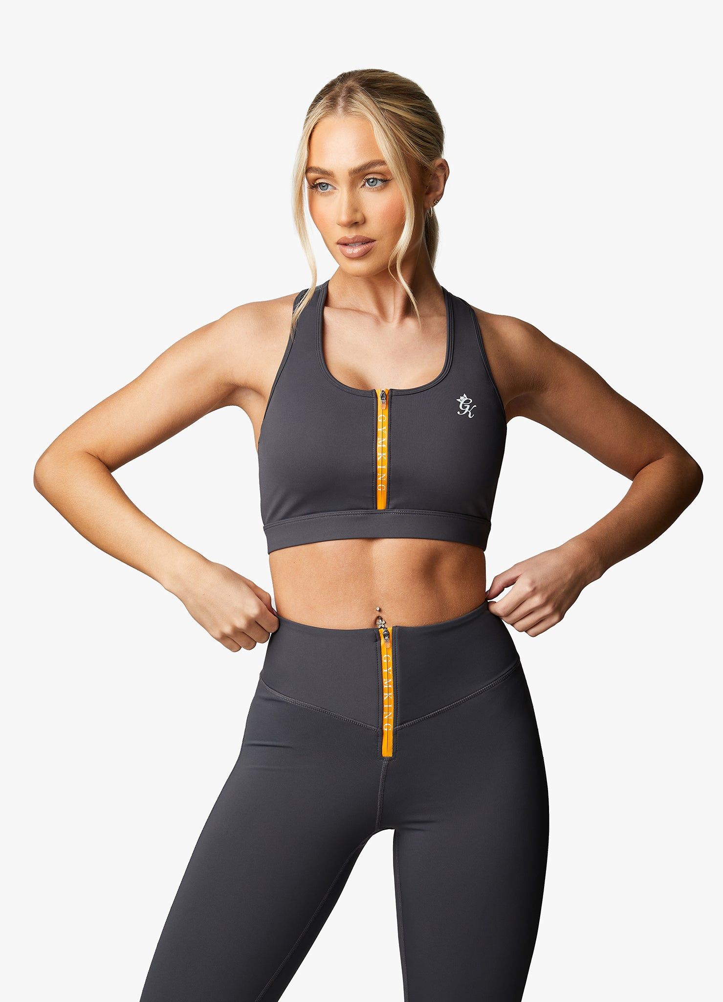 Gym King Stamina Texture Racer Back Bra - Graphite/Golden Orange sold by The Gym King