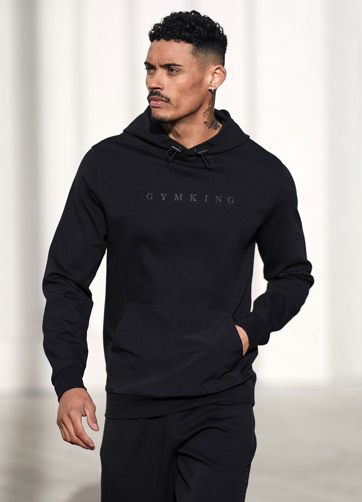 Gym King Linear Print Interlock Hood - Black sold by The Gym King