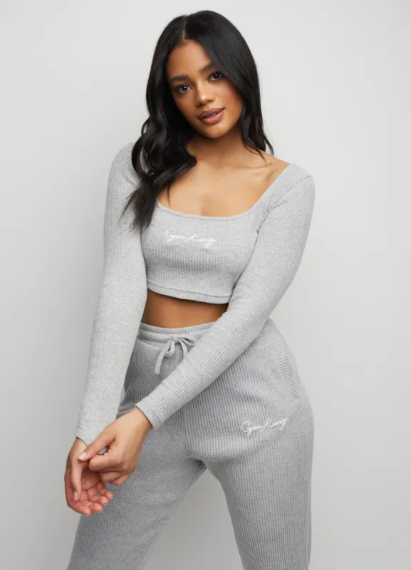 Gym King Balance Ls Crop Tee - Light Grey Marl sold by The Gym King