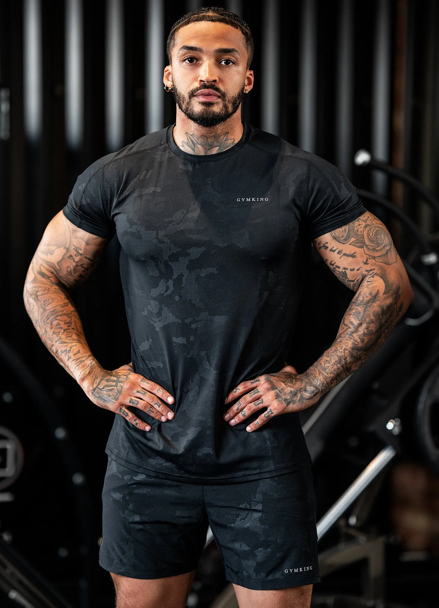 Gym King Debossed Camo Short Sleeve Tee - Black sold by The Gym King