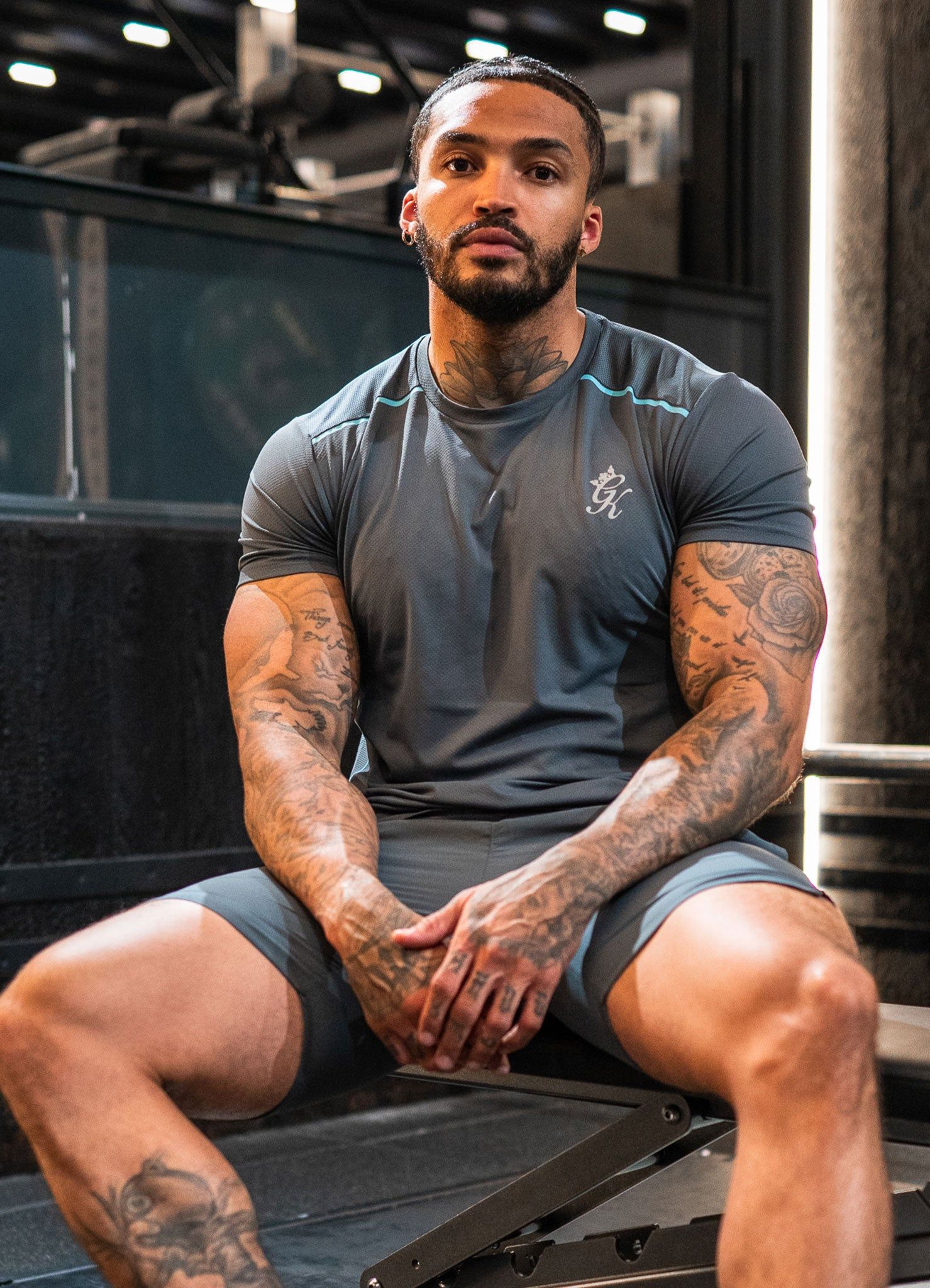 Gym King Contrast Flex Tee - Dark Grey/Blue sold by The Gym King