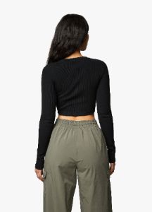 Gym King Utility Rib LS Crop Top - Black sold by The Gym King
