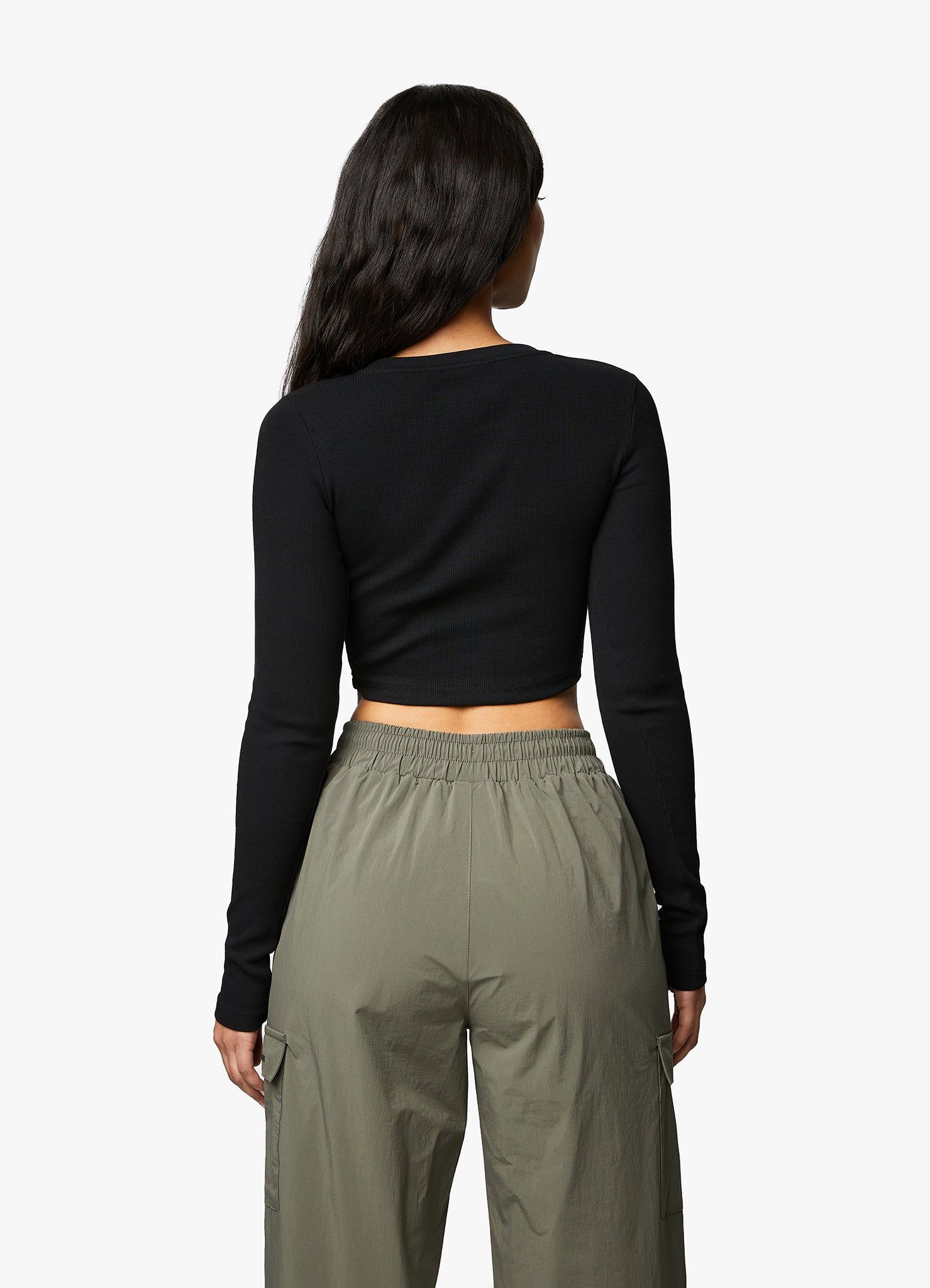Gym King Utility Rib LS Crop Top - Black sold by The Gym King product image thumbnail 6