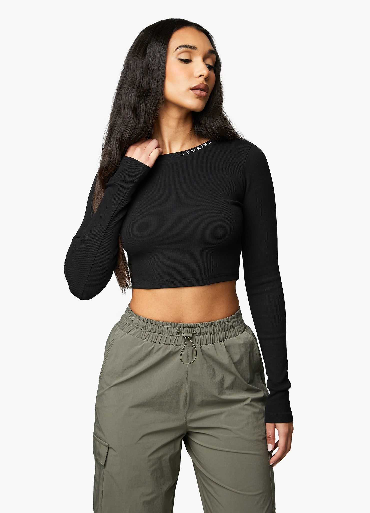Gym King Utility Rib LS Crop Top - Black sold by The Gym King product image thumbnail 9