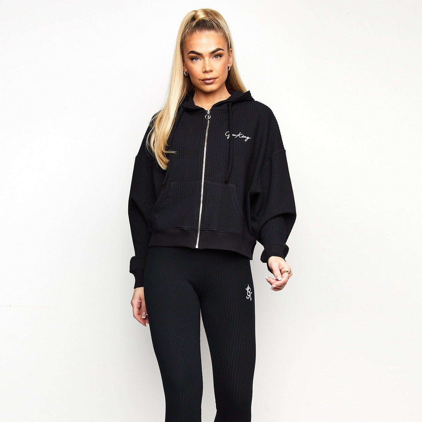 Gym King Waffle Zip Through Hoodie - Black sold by The Gym King product image thumbnail 2