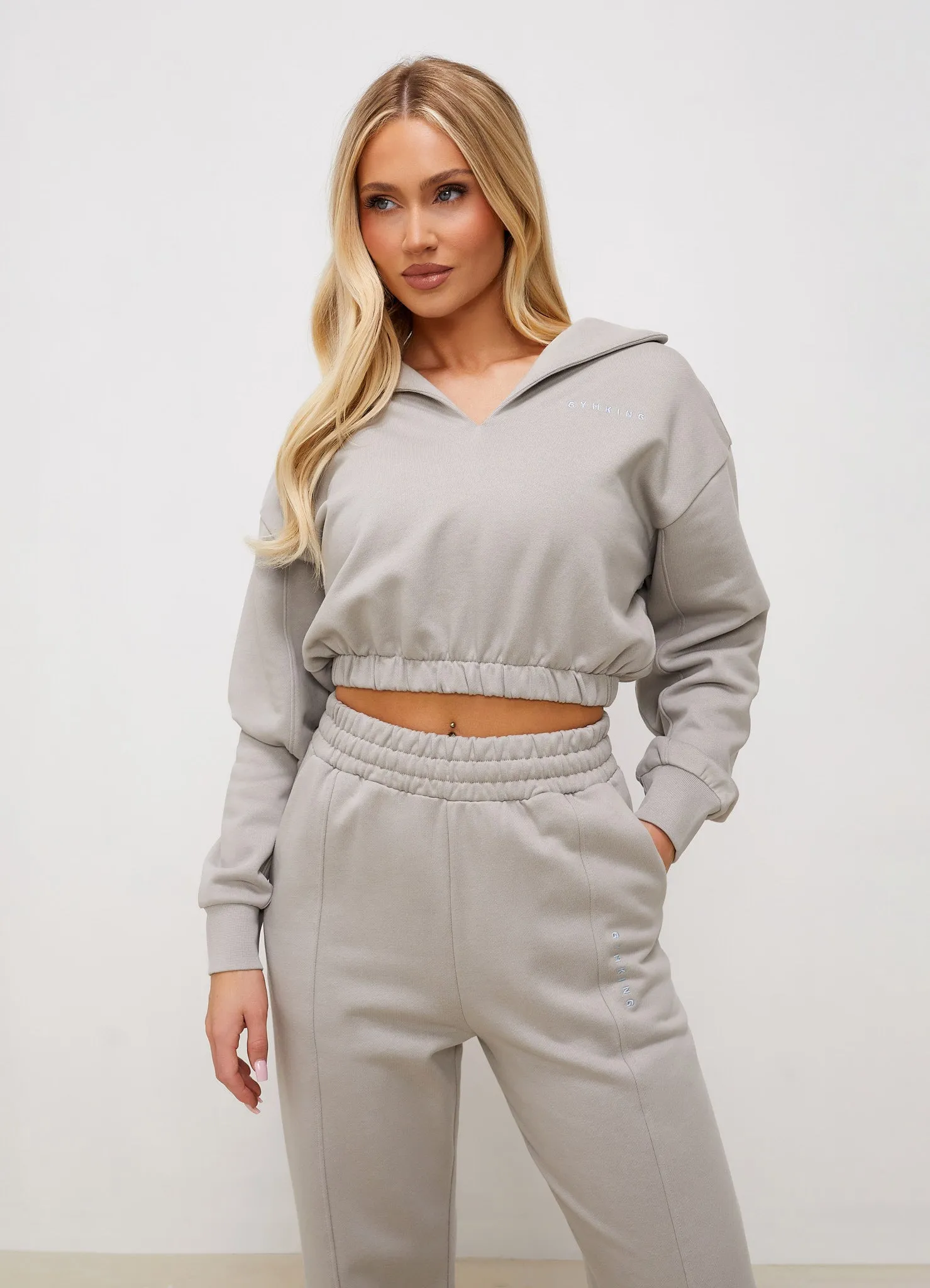 Gym King Shadow Cropped Funnel & Jogger - Dove Grey sold by The Gym King product image thumbnail 5