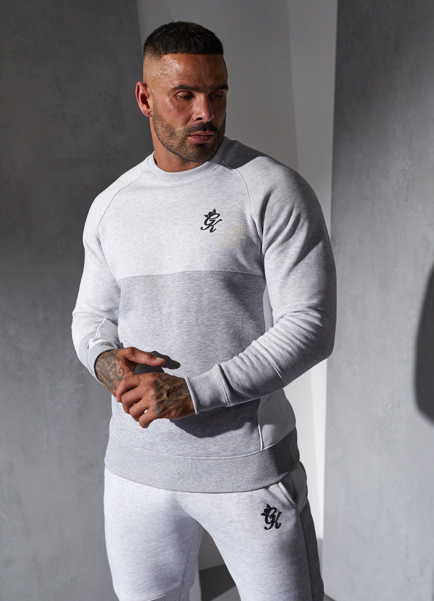Gym King Minefield Crew Tracksuit - Snow Marl/Light Grey sold by The Gym King product image thumbnail 3