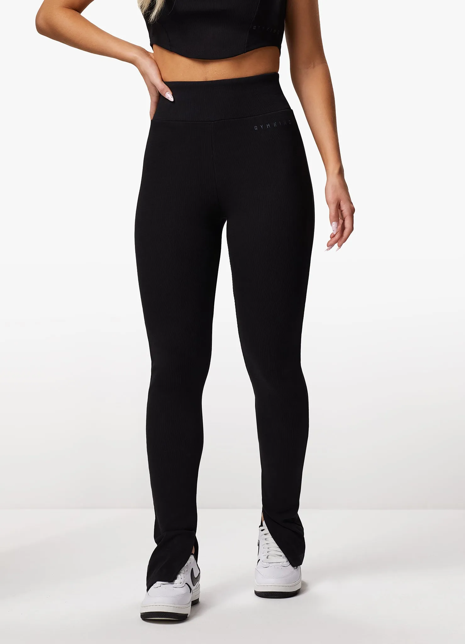 Gym King Refresh Split Hem Rib Legging - Black sold by The Gym King