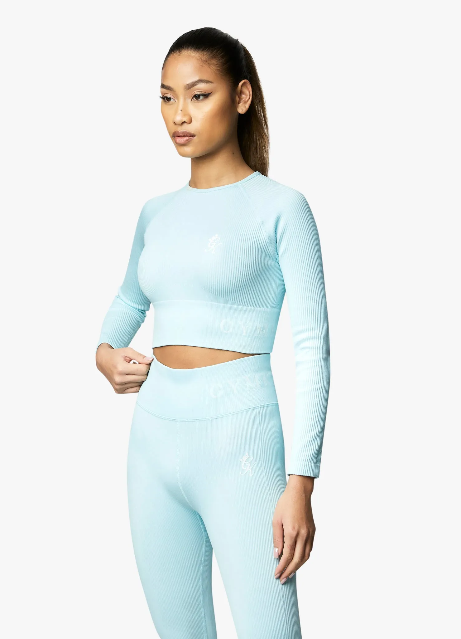 Gym King Formation LS Crop Tee - Aqua Sky sold by The Gym King