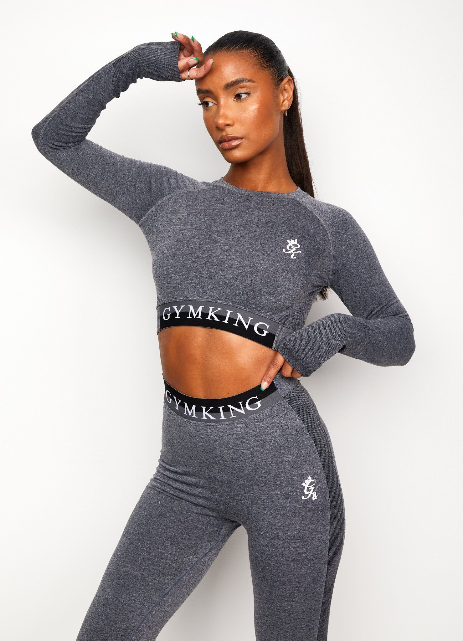 Gym King Seamless Results Long Sleeve Crop Tee - Mid Grey Marl sold by The Gym King product image thumbnail 3