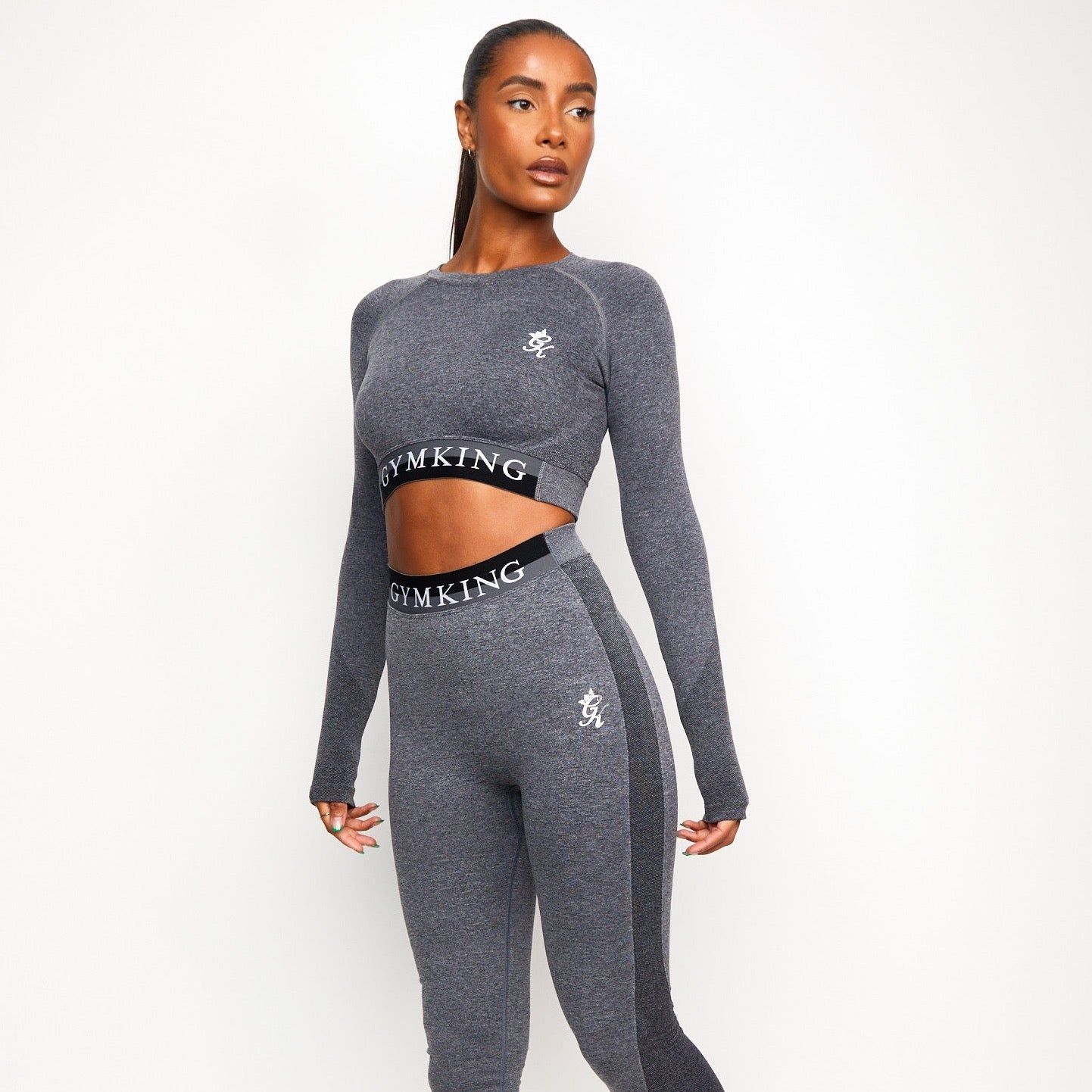 Gym King Seamless Results Long Sleeve Crop Tee - Mid Grey Marl sold by The Gym King product image thumbnail 2