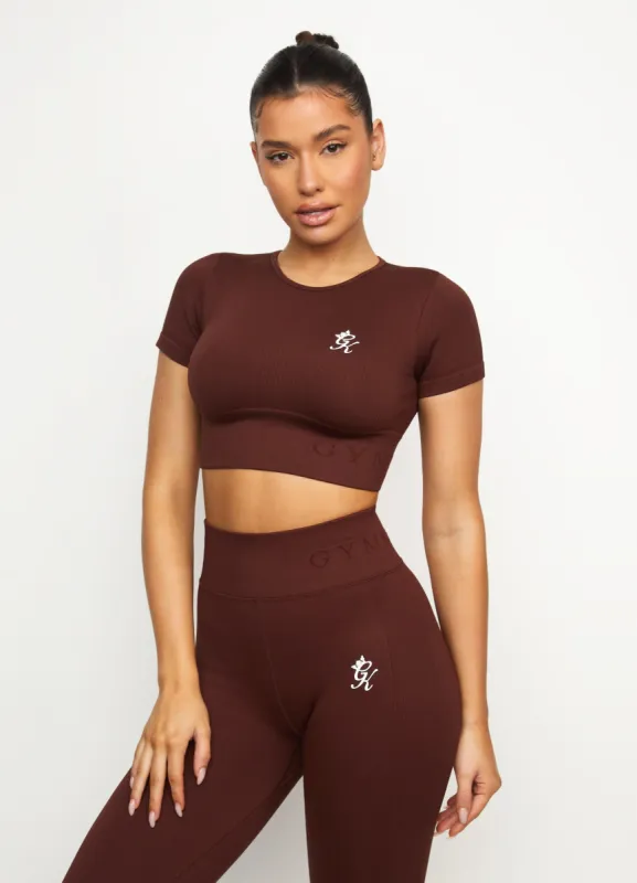 Gym King Formation Seamless Rib Short Sleeve Top - Chocolate sold by The Gym King