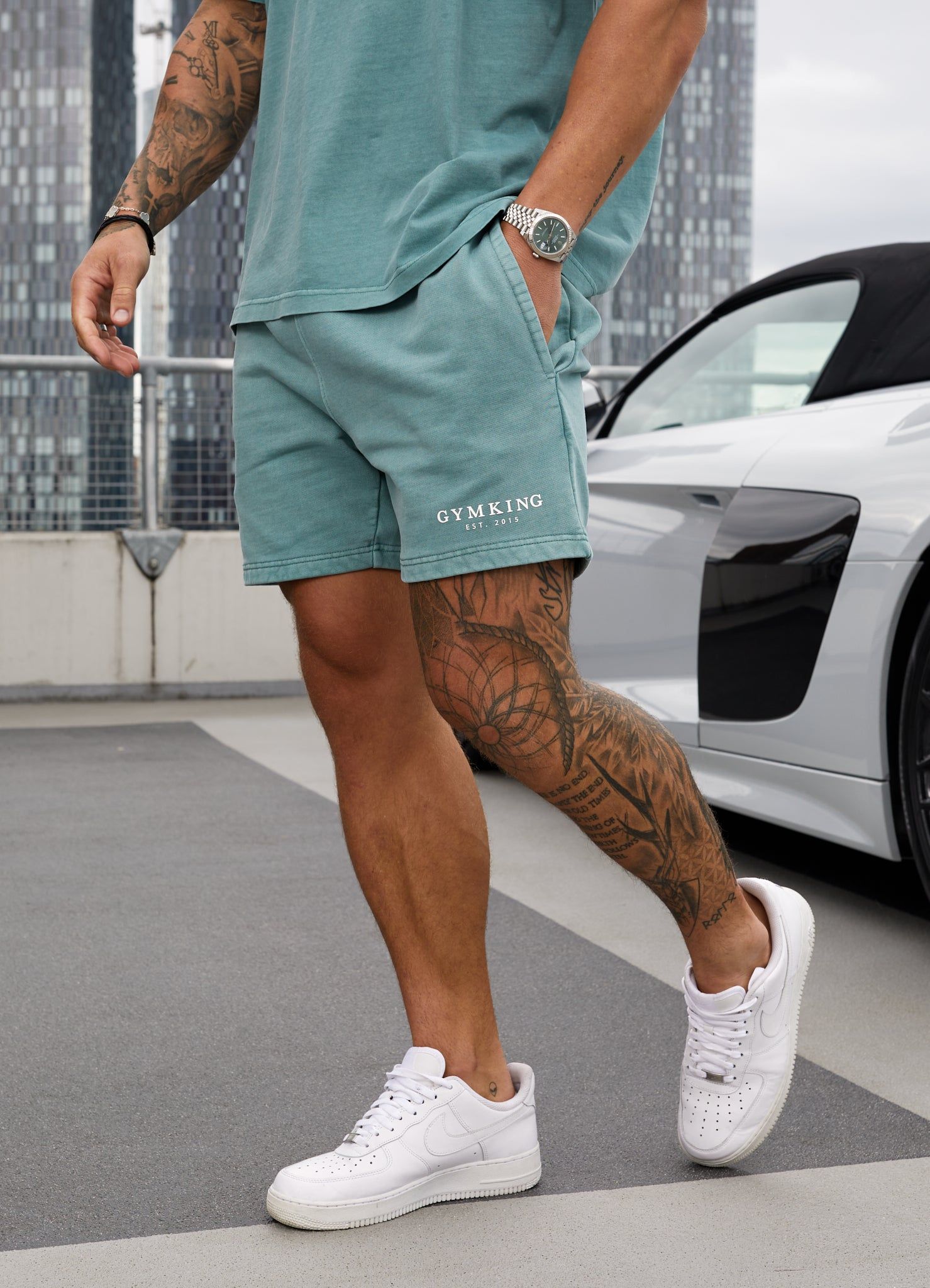 Gym King Est. Legacy Short - Washed Ink Teal sold by The Gym King
