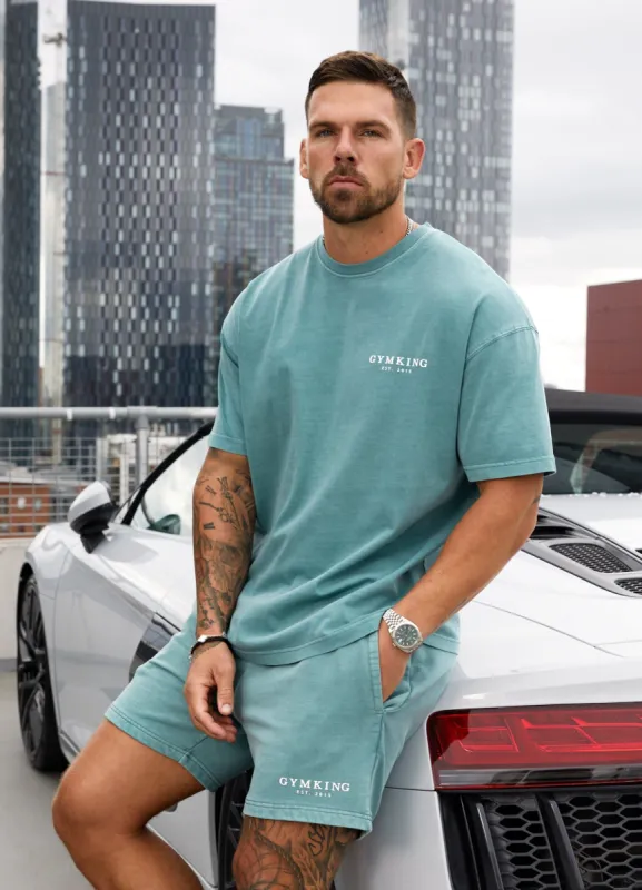 Gym King Est. Legacy Washed Tee - Washed Ink Teal sold by The Gym King