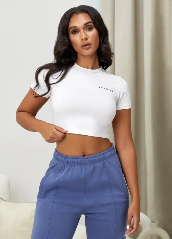 Gym King Powered By Belief Crop Tee - White/Blue Steel sold by The Gym King