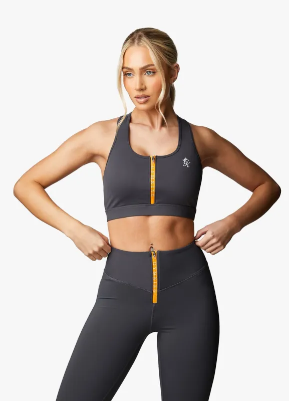 Gym King Stamina Texture Racer Back Bra - Graphite/Golden Orange sold by The Gym King