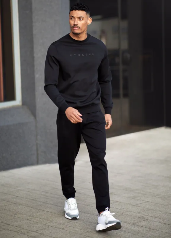 Gym King Linear Print Crew Tracksuit - Black sold by The Gym King