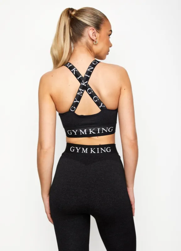 Gym King Seamless Results Cross Back Sports Bra - Black Marl sold by The Gym King