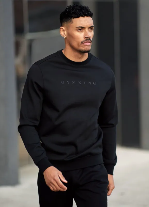 Gym King Linear Print Interlock Crew - Black sold by The Gym King