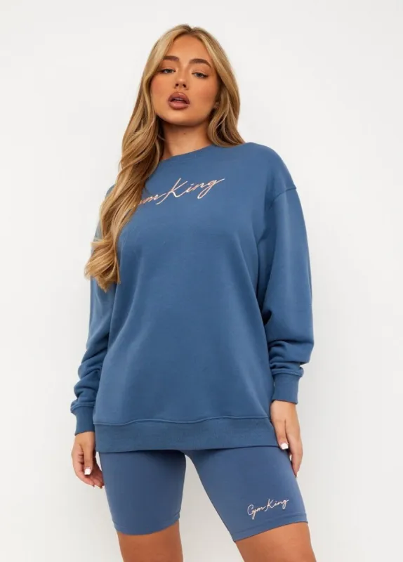Gym King Oversized Script Crew - Vintage Blue sold by The Gym King