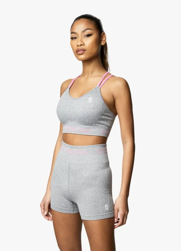 Gym King Intention Multi-Rib Sports Bra - Grey Marl/Cosmic Pink sold by The Gym King