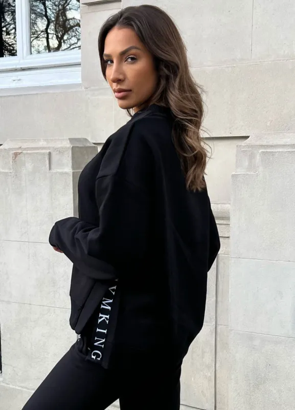 Gym King Linear Tape Fleece Crew - Black sold by The Gym King