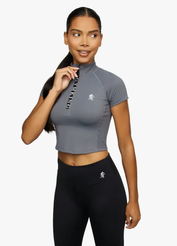 Gym King Short Sleeve Taped Crop Funnel - Dark Grey sold by The Gym King