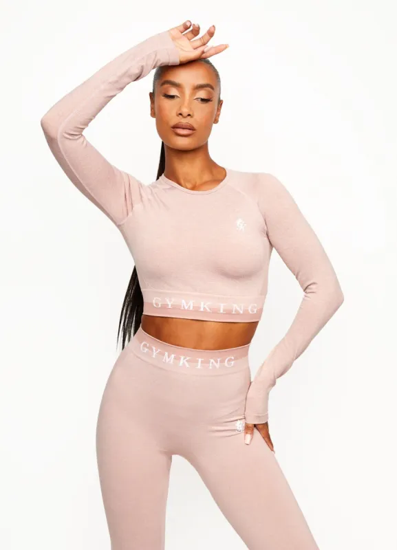Gym King Seamless Results Long Sleeve Crop Tee - Pink Meringue sold by The Gym King