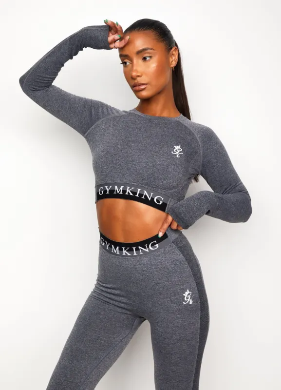 Gym King Seamless Results Long Sleeve Crop Tee - Mid Grey Marl sold by The Gym King
