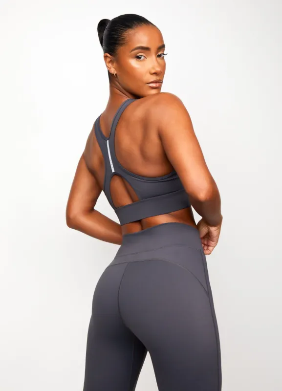 Gym King Piped Sports Bra- Dark Grey/Silver sold by The Gym King