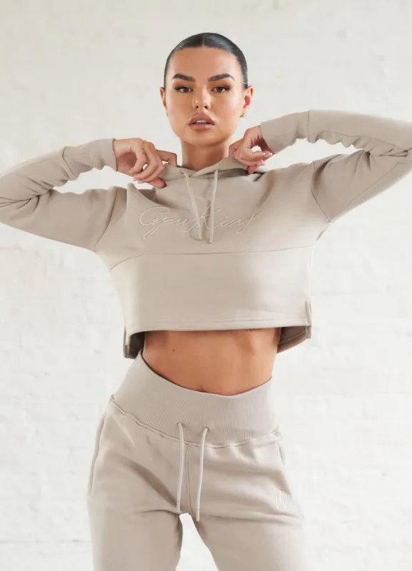Gym King Sky Script Hooded Crop - Mink sold by The Gym King