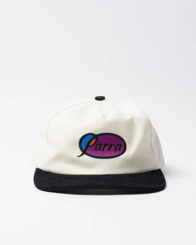 Circled script logo 5 panel hat made by by Parra