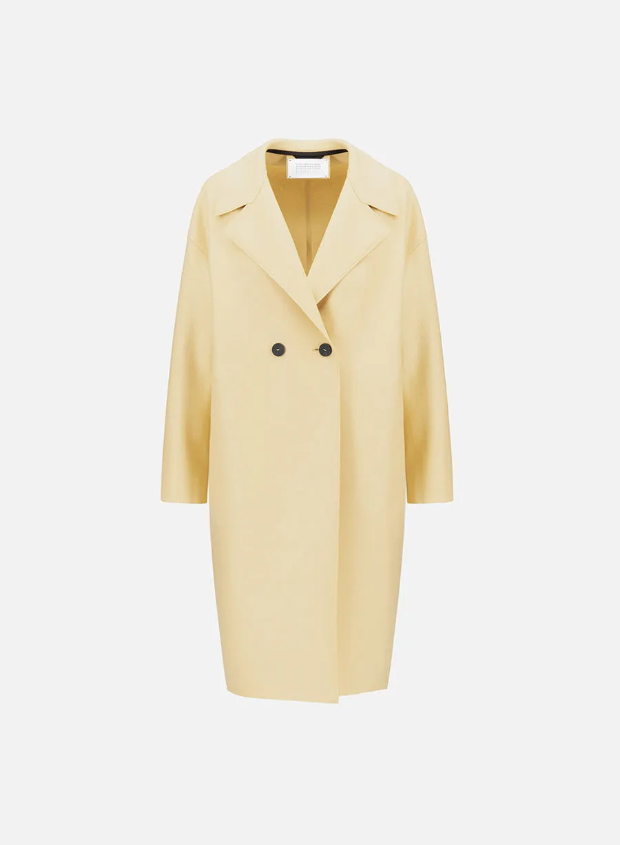 Dropped shoulder coat pressed wool sold by Harris Wharf London