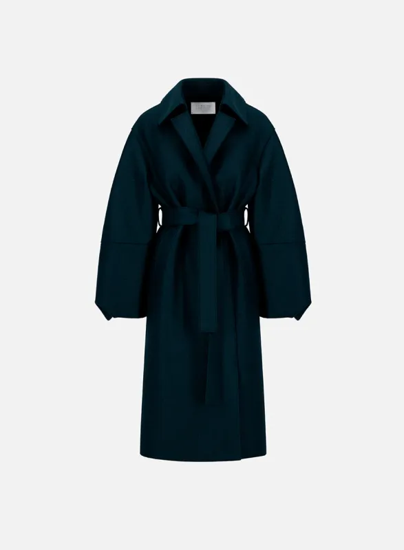 Puff sleeves coat in pressed wool made by Harris Wharf London