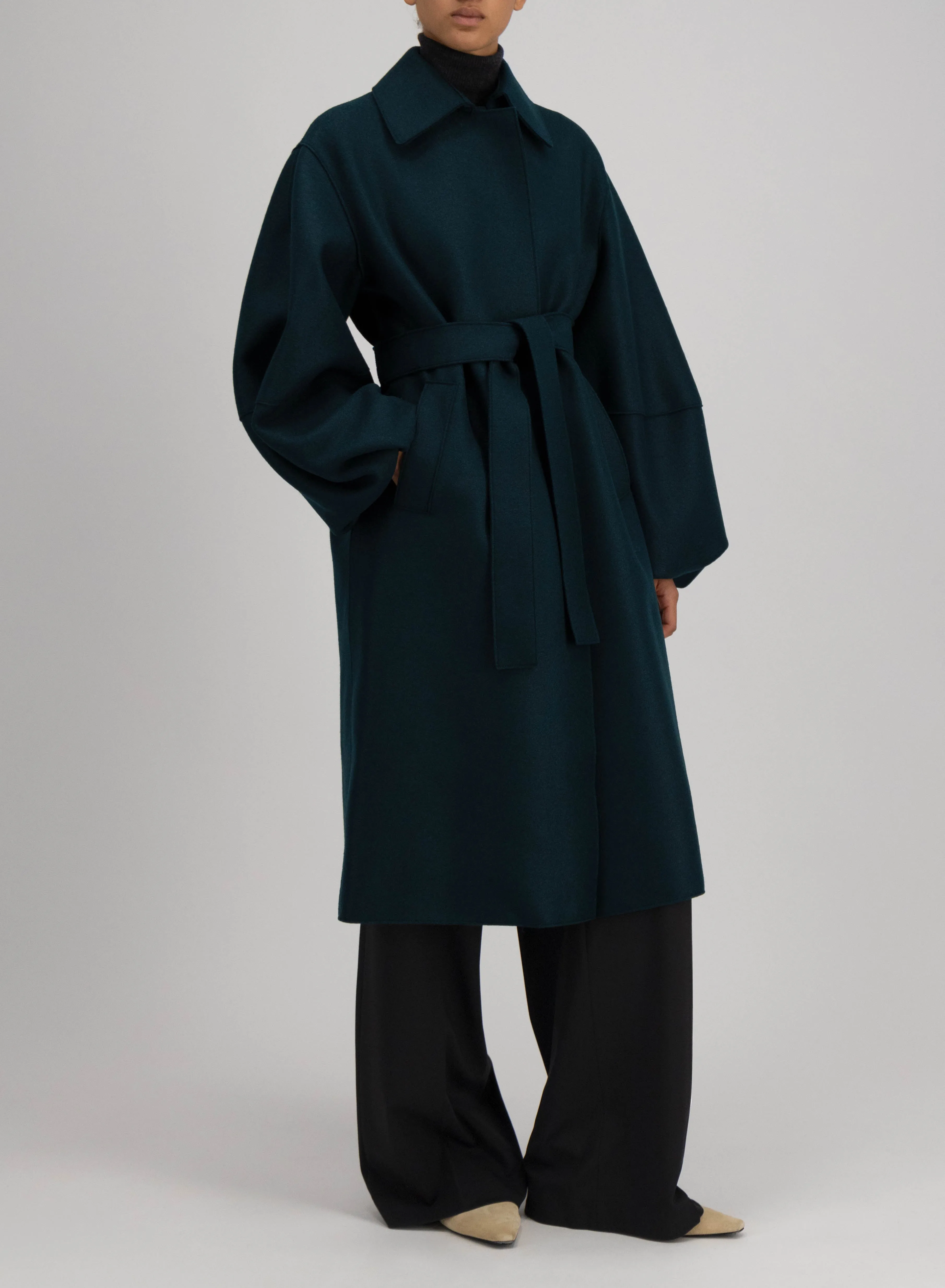 Puff sleeves coat in pressed wool sold by Harris Wharf London product image thumbnail 5
