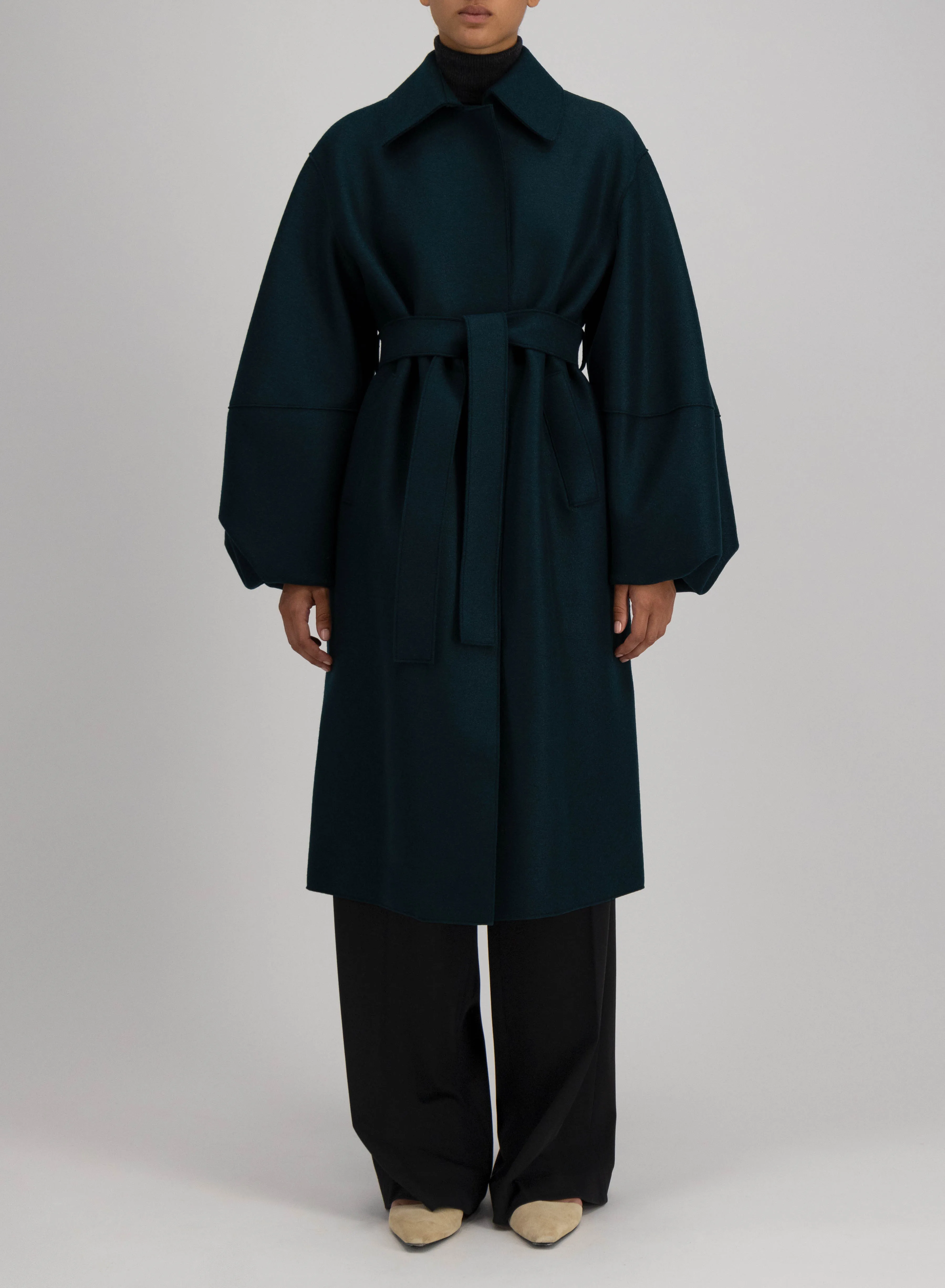 Puff sleeves coat in pressed wool sold by Harris Wharf London product image thumbnail 2