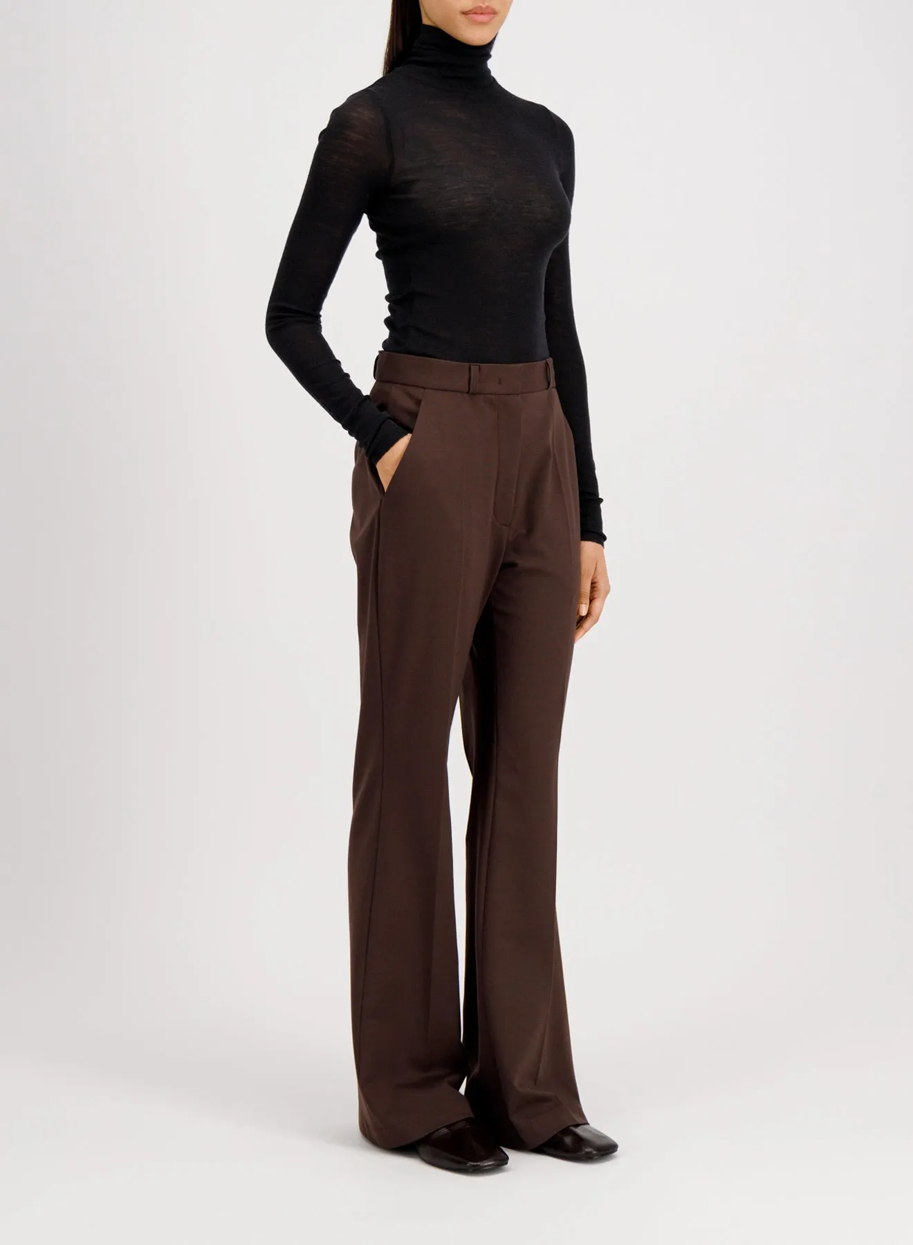 Flared fitted trousers viscose flannel sold by Harris Wharf London product image thumbnail 3